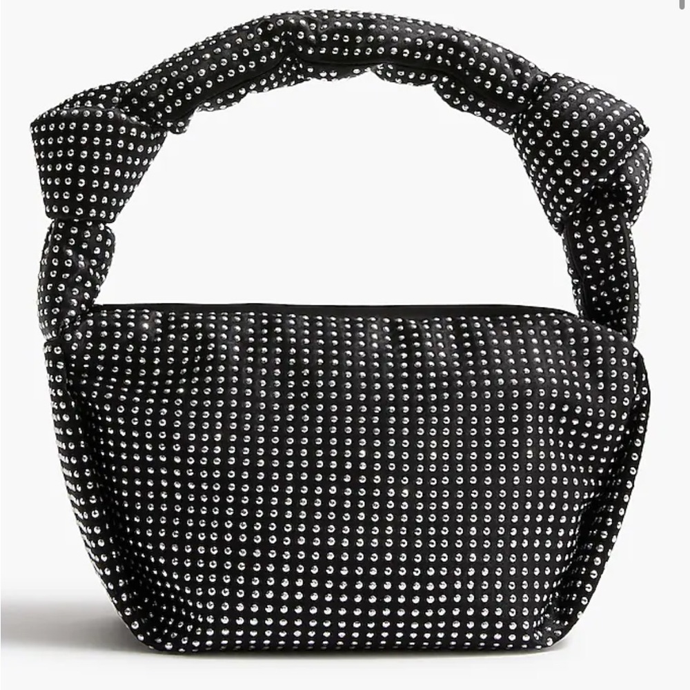 J. Crew Factory Black and Silver Studded Double Knot Shoulder Bag